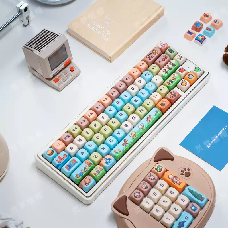 Experience Stardew Valley's charm with this vibrant pixel art PBT keycaps set, featuring beloved game designs for a whimsical keyboard.