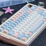 Dreamy Starry PBT Keycaps Set pink-blue dye-sub on durable PBT, from varied angles, highlighting vivid detail and serene cosmic design.