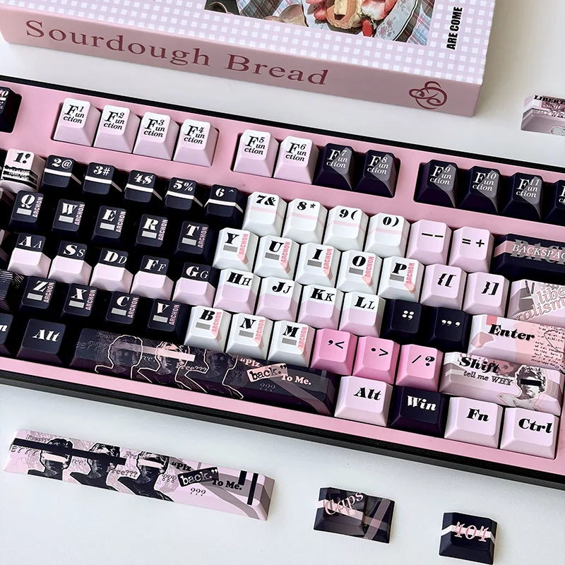 Detailed view of the unique Whimsical Statue of Liberty Girl PBT Keycap Set, showing the patriotic hues artistic design from a fresh angle.