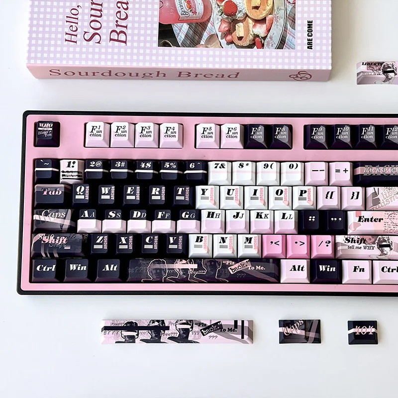 Unique Statue of Liberty PBT keycap set featuring whimsical girl art in a vibrant hues palette. Artistic and patriotic Statue of Liberty keyboard.