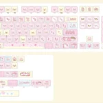 A whimsical Strawberry Cake Bear PBT keycap set from a fresh angle. Adorable pastel bear and cake designs create a playful dessert theme.