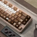 Artistic close-up of the premium PBT Dye-Sub Sushi Roll Keycap Set, showcasing vibrant Japanese culinary designs and intricate sushi patterns.