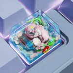 Handcrafted Sylveon keycap from various angles, revealing its whimsical pink hues and charming artisan details for Pokemon fans.