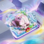 Whimsical handcrafted Sylveon keycap showcasing delicate pink, a perfect Pokemon artisan charm for fans.