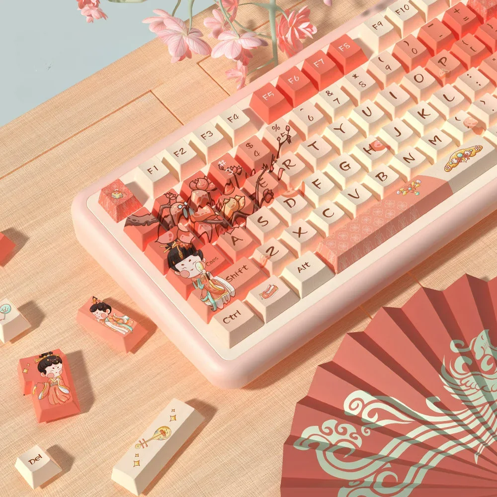 Tang Palace Keycaps PBT dye-sublimated art set. Exquisite Tang Dynasty motifs display vibrant imperial elegance. Durable and artistically rich.