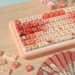 Tang Palace Keycaps PBT dye-sublimation art set, showcasing exquisite Tang Dynasty motifs and durable construction from diverse angles. Elegant and charming setup.