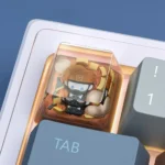 Close-up of the exclusive Valorant Brimstone Artisan ESC Keycap, showcasing its detailed, heroic design and premium craftsmanship from a dynamic angle.