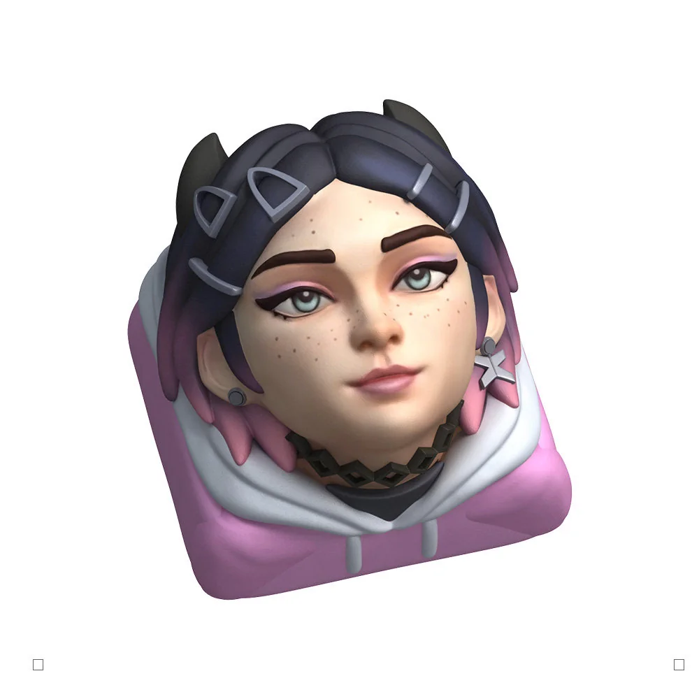 Close-up of a handcrafted Valorant Clove Resin Keycap, showcasing its enigmatic dark fantasy aesthetic and realistic details.