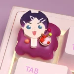 Close-up of the Valorant Clove Ice Cream keycap, showcasing its whimsical Clove character in pastel hues with ethereal character details from a unique setup.