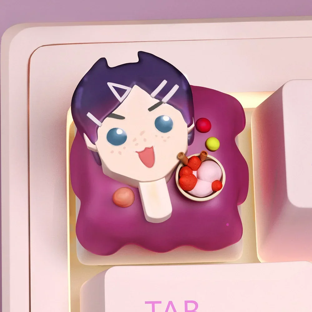 Ethereal Valorant Clove Ice Cream keycap showcasing whimsical Clove in pastel hues with delicate character. An exclusive gaming art piece.