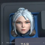 Exclusive Valorant Jett artisan keycap showcasing dynamic character design with a realistic silver finish and meticulous handcrafted detail, a true artisan design.