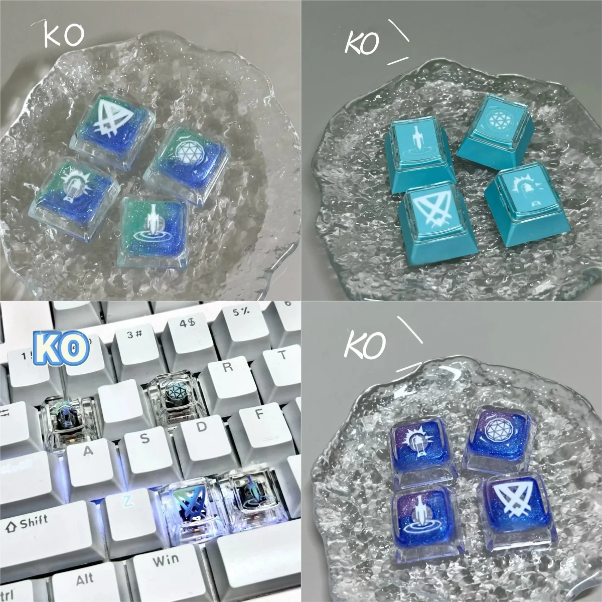 Handcrafted translucent Valorant Kay/O keycap, a vibrant resin art piece glowing with skill energy, perfect for enthusiasts.