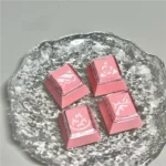 Artisan Handcrafted Valorant Vyse Skill Keycaps. Vibrant, translucent, with intricate skill icons shown from multiple angles, perfect for gaming aesthetics.