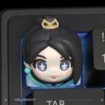 Charming, handcrafted Valorant Sage Q-Version collectible keycap, showcasing the stylized character in vibrant detail on a miniature artisan gaming keyboard.