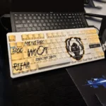 Valorant Team Heretics side-engraved backlit keycaps set showcased from multiple angles, highlighting their sleek design and vibrant esports aesthetics.