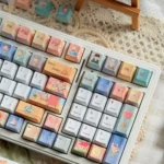 Artistic Van Gogh PBT keycaps set, a keyboard masterpiece set. Vibrant celestial art in rich artistic hues, shown from a unique, detailed design.