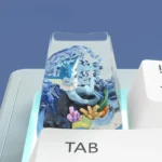 Main image of the exclusive, handcrafted Vaporeon Pokemon artisan keycap, showcasing its vibrant aquatic blue details and serene character sculpt.
