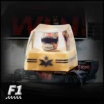 Close-up of the exclusive Max Verstappen 2021 WDC Helmet Keycap, a detailed miniature F1 championship replica for motorsport enthusiasts.
