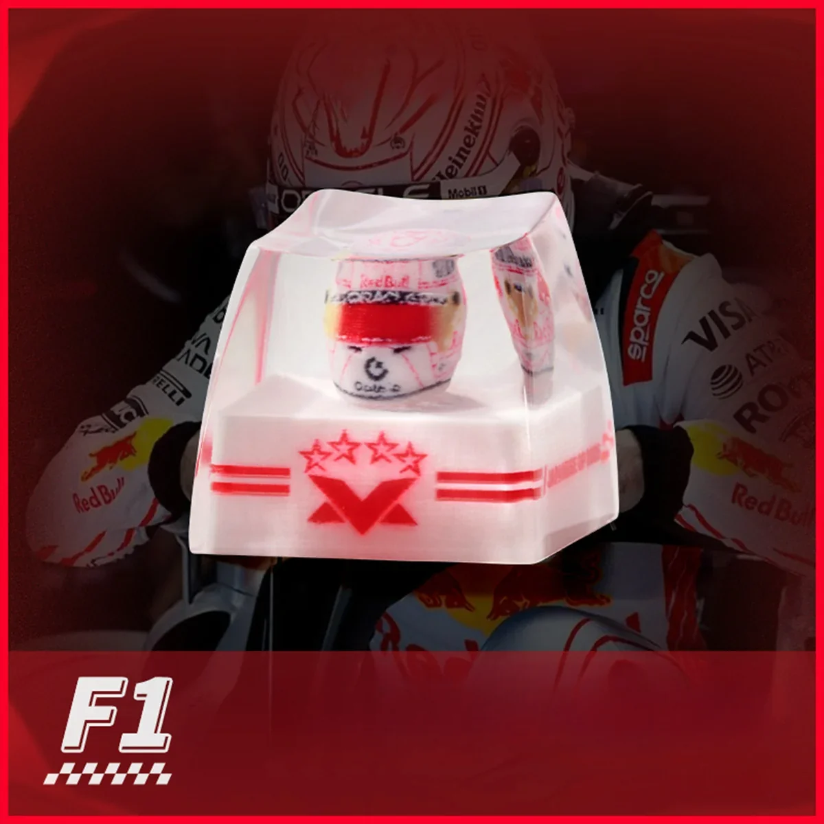 Exclusive 2025 Japan F1 Verstappen Helmet Keycap for ESC. A detailed, premium replica capturing the champion's iconic F1 racing aesthetic.