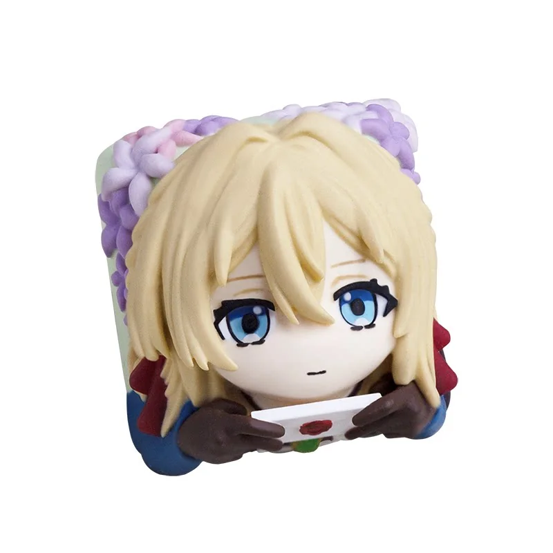 Handcrafted Violet Evergarden Artisan Resin ESC Keycap. Multiple angles highlight its elegant anime aesthetic, intricate details, and vibrant colors.