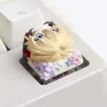 Close-up views of a handcrafted Violet Evergarden Artisan Resin ESC Keycap, highlighting its intricate details and elegant, melancholic anime aesthetics.