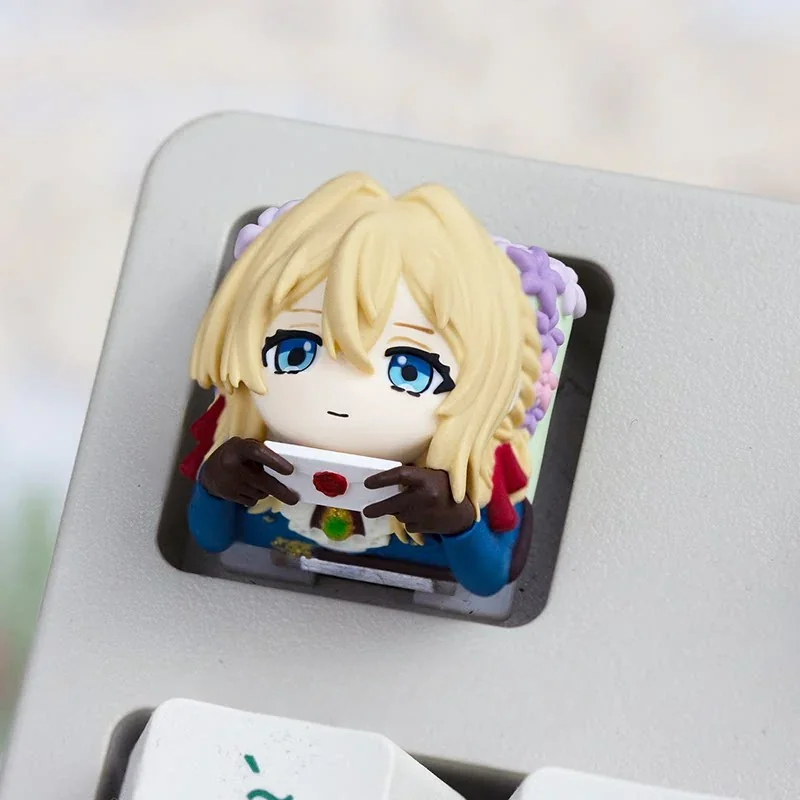 Handcrafted Violet Evergarden Artisan Resin ESC Keycap, showcasing intricate details and vibrant colors with an elegant anime aesthetic, perfect for fans.
