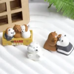 Exclusive We Bare Bears artisan resin keycaps, featuring Grizz, Panda, and Ice Bear from playful angles, vibrantly crafted, adding cute charm.