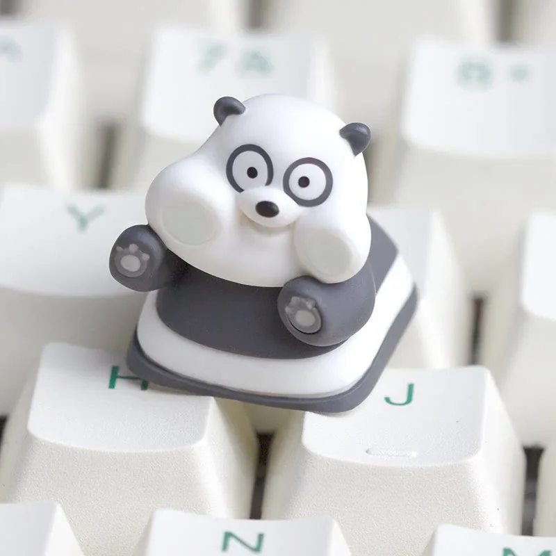 Exclusive We Bare Bears Artisan Resin Keycap gallery showcasing vibrant Grizz, Panda, and Ice Bear charms from multiple cute angles.