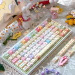 Whimsical Bear Plush Toy Keycap Set featuring adorable, cuddly PBT dye-sub keycaps with warm colors for a charming, playful desktop.