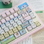 Whimsical Characters Keycap Set featuring cute PBT Dye-Sub MAO profile keycaps set, showcasing the playful little cat heads design from multiple angles.