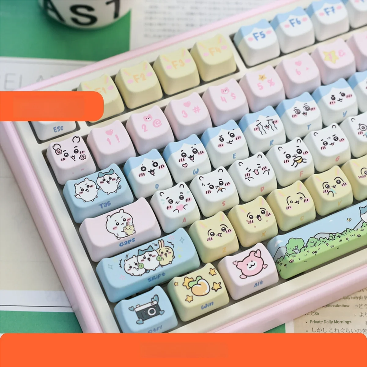 Whimsical Characters Keycap Set featuring cute PBT dye-sub little cat heads, perfect for a playful keyboard aesthetic.