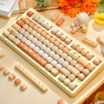 "Detailed view of the Mantou Keycap Set, emphasizing its charming, rounded MOG profile and the soft, pastel hues. These whimsical keycaps promise cute