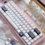 Wish Sticky Note PBT Dye-Sub Keycaps Set. Unique pastel sticky notes, handwritten doodles, and messages shown from many angles for keyboard dreams.