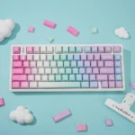 Vibrant Y2K PBT Keycaps set displayed, featuring a playful retro style and bold early 2000s digital aesthetic for your keyboard.