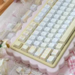 Elegant Yellow Rose Garden PBT Cherry Keycap Set gallery views, featuring vibrant yellow roses and green accents on a clean base, highlighting its artistic design.