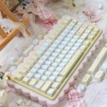 Elegant Yellow Rose Garden PBT Cherry keycap set main image, showcasing vibrant yellow roses and delicate green accents for a unique artistic keyboard.