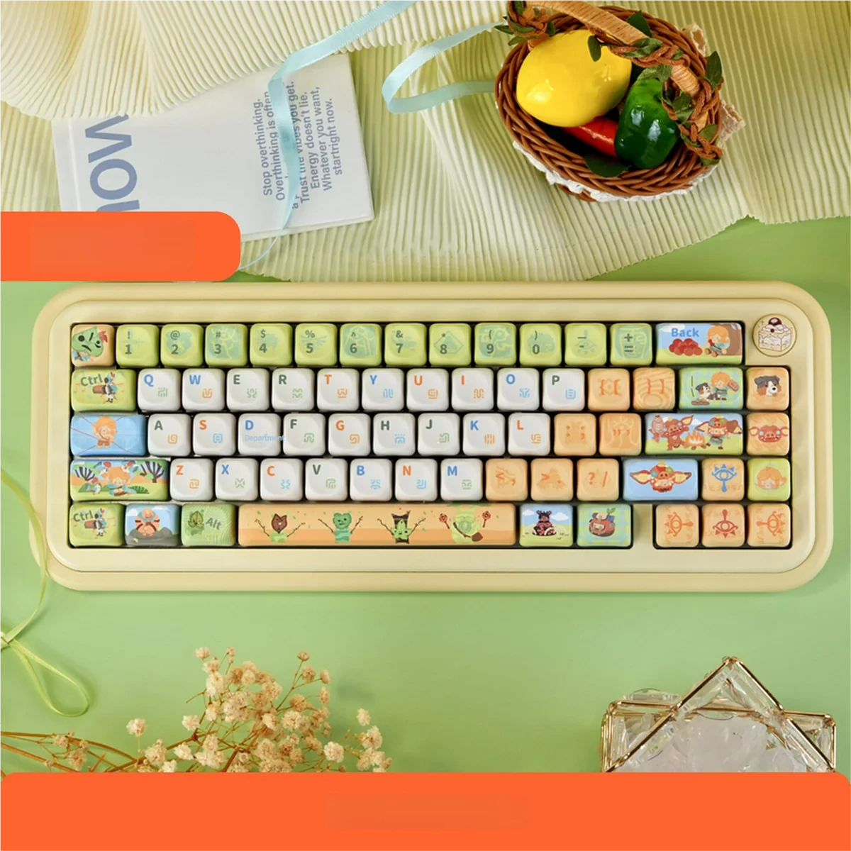 Adorable Zelda Keycaps set featuring vibrant chibi Link, Zelda, and other characters, crafted with durable PBT dye-sub for mechanical keyboards.