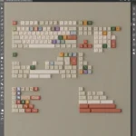 Vibrant AIer PBT Keycaps Set with playful AI and designer iconography, displaying premium PBT quality and modern tech aesthetic from various perspectives view.