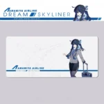 Amamiya Airline Skyliner Desk Mat, showcasing a premium blue and white skyline design from multiple angles, highlighting intricate aviation.