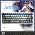 Arknights Amiya keycaps set: a stunning cosmic RGB PBT set, artistically showcasing the beloved character design on a backlit mechanical keyboard.