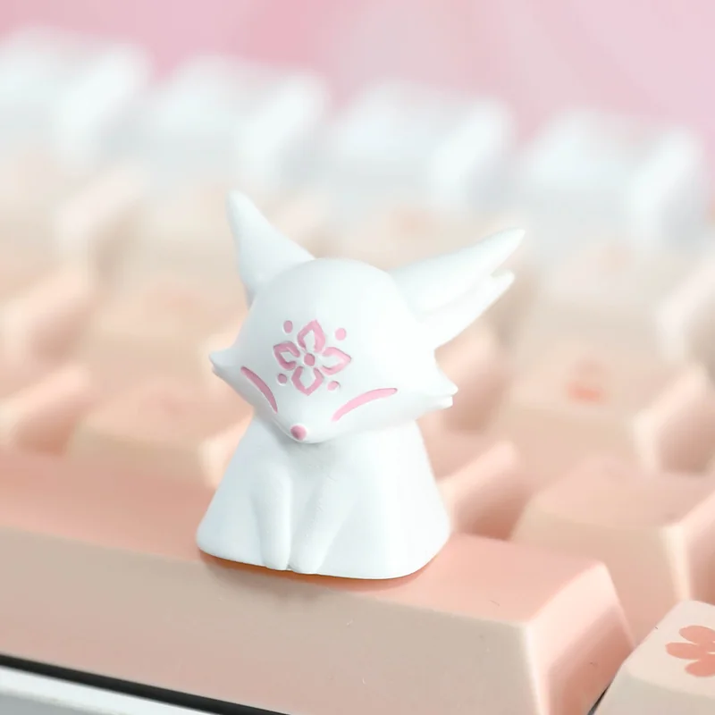 Handcrafted Mythical Fox & Blossom Artisan Resin Keycap ESC, showcasing the unique translucent fox and delicate blossoms in artistic detail.