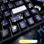 Spring Bright Sunshine Black Metallic Paint Keycap Set, shown from a fresh angle, emphasizing its elegant black finish and intricate, nature-inspired spring touch.