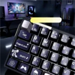 Spring Bright Sunshine Black Metallic Paint Keycap Set. Elegant black metallic finish, serene spring artistry, various angles. Premium artistic craftsmanship.