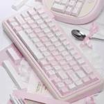 Elegant Ballet Poetry PBT Dye-Sublimated Keycap Set, showcasing soft pastels and delicate ballet motifs. Artistic Ballet PBT Keycaps for a graceful keyboard.