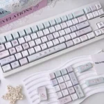 Close-up of the adorable Cozy Bear Home Keycap Set, highlighting various keycap profiles with charming bear characters and cozy home elements, perfect for cozy setup.