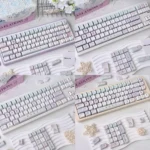 Adorable Cozy Bear Home Keycap Set featuring cute bear characters and warm house elements, showcasing diverse keycap profiles for custom keyboards.