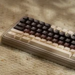 Premium Berry Cocoa PBT dye-sub keycaps set, showcasing various angles of their warm, inviting dessert-inspired design for cozy keyboards.