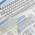Playful Blue Dazed Cat Series Keycap Set in soft pastel colors, featuring whimsical, adorable cat illustrations. This main image highlights their versatile profiles.