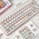 Main image of whimsical Bread Bear keycaps set, featuring unique, cozy Cherry profile keycaps with adorable bear and bread characters.