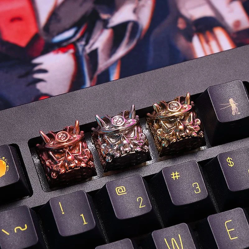 Exquisite handcrafted Oni Warrior keycap, highlighting its intricate Japanese warrior artisan craftsmanship and fierce, premium design.
